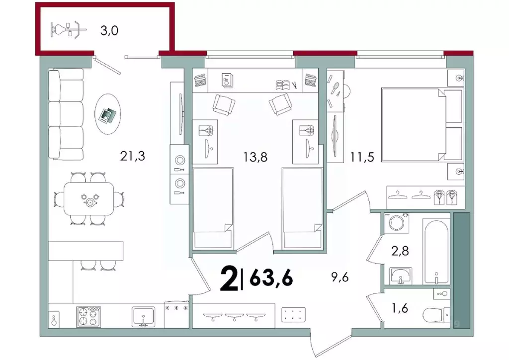 2-к кв. Тверская область, Тверь Южный мкр,  (63.6 м) - Фото 0