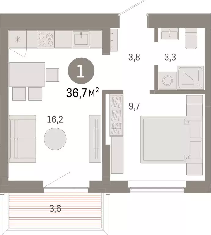 1-комнатная квартира: Омск, Кировский округ (36.65 м) - Фото 1