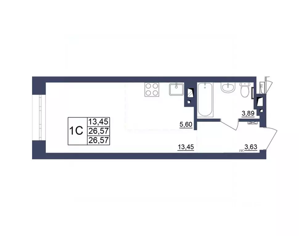Студия Башкортостан, Уфа Космос жилой комплекс, лит1 (26.39 м) - Фото 1