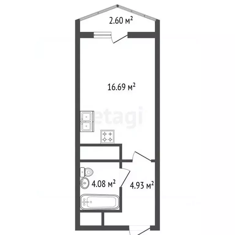 Студия Санкт-Петербург пос. Шушары, Школьная ул., 6к2 (26.7 м) - Фото 2