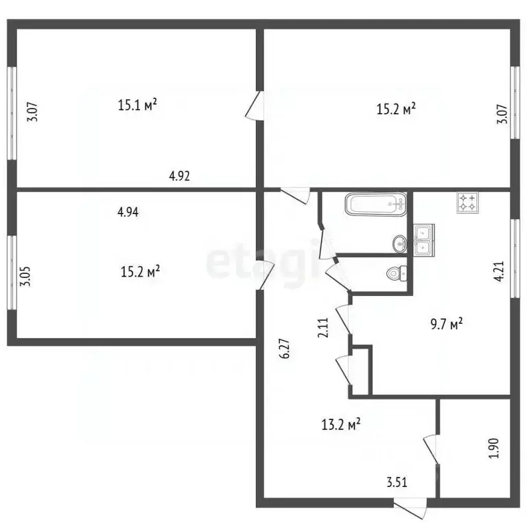 3-к кв. Санкт-Петербург ул. Димитрова, 4К1 (74.4 м) - Фото 2