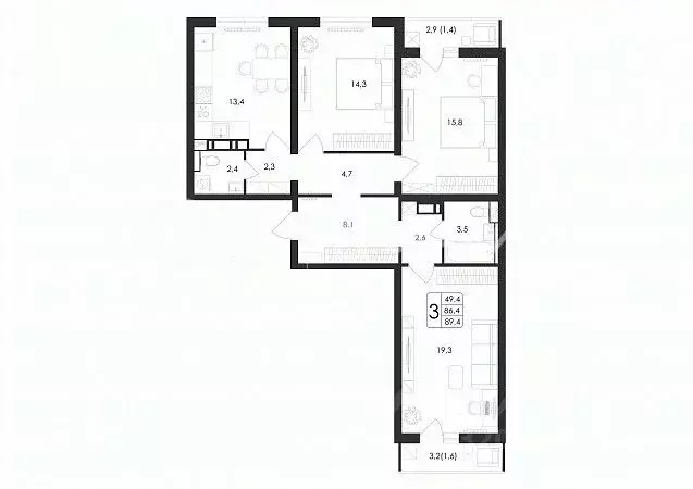 3-к кв. Воронежская область, Воронеж ул. Загоровского, 5/3 (89.4 м) - Фото 0
