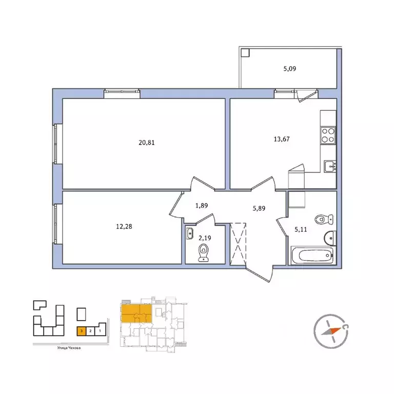 2-к кв. Ленинградская область, Гатчина ул. Чехова, 41к1 (64.6 м) - Фото 1