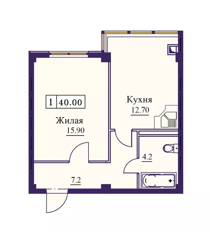 1-к квартира, 40 м - Фото 0