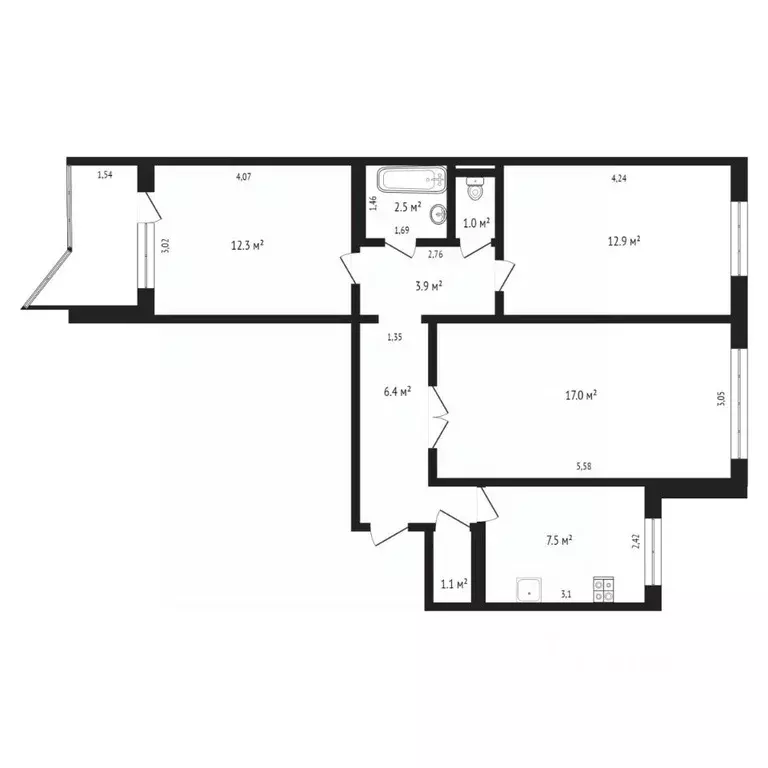 3-к кв. Тюменская область, Тюмень ул. Пермякова, 25 (65.1 м) - Фото 1