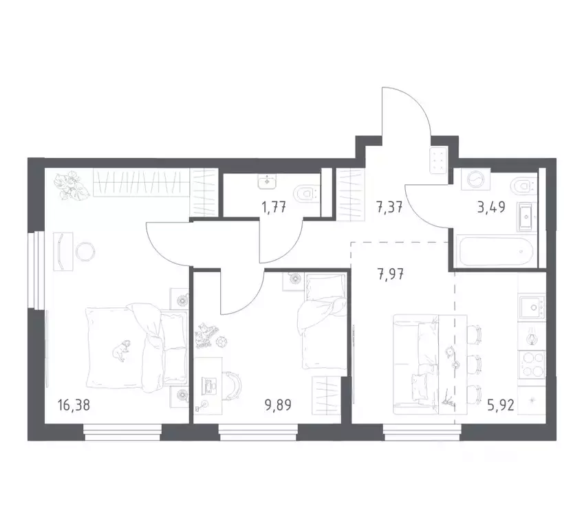 2-к кв. Башкортостан, Уфа ул. Минигали Губайдуллина, 8к9 (52.79 м) - Фото 1