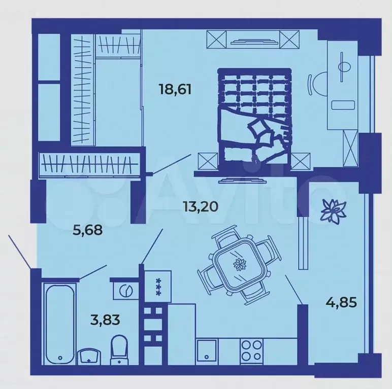 1-к. квартира, 46,2 м, 1/19 эт. - Фото 1