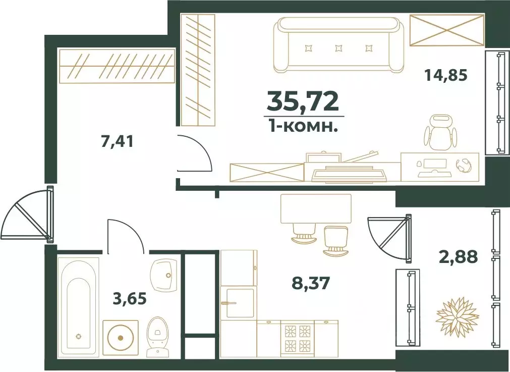 1-к кв. Башкортостан, Уфа ул. Ивана Спатара, 14 (35.72 м) - Фото 1