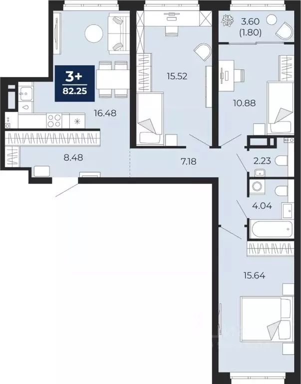 3-к кв. Тюменская область, Тюмень Энтузиастов мкр,  (80.45 м) - Фото 0