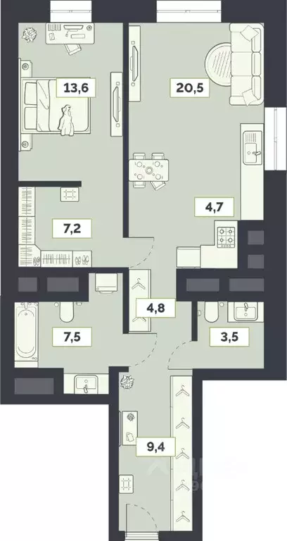 2-к кв. Москва Староалексеевская ул., 5А (71.2 м) - Фото 0