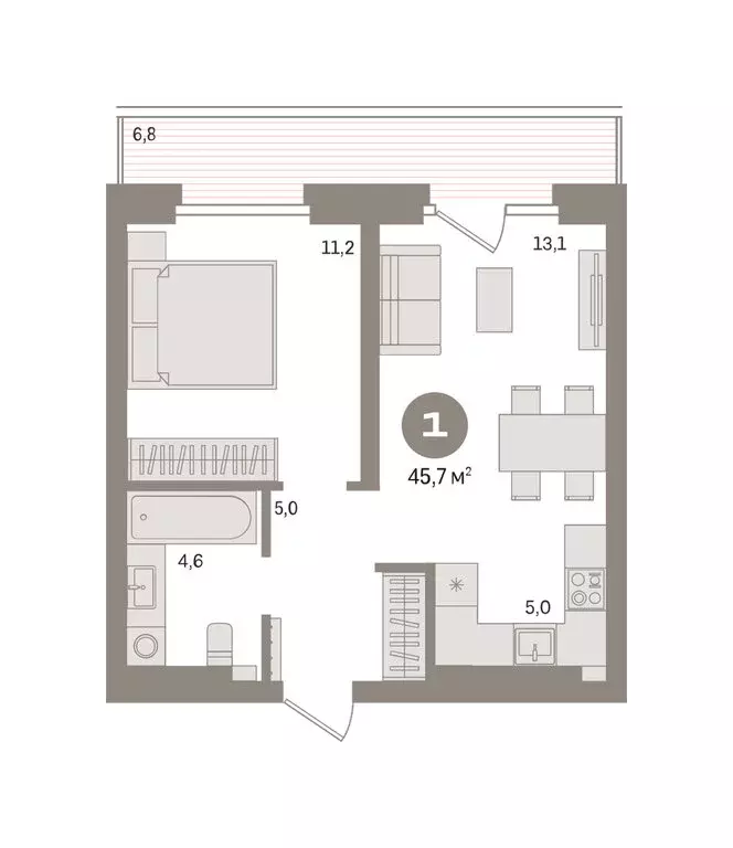 2-комнатная квартира: Тюмень, Причальная улица, 9 (45.7 м) - Фото 2