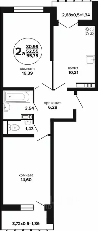 2-к кв. Краснодарский край, Краснодар Российская ул., 257/7 (56.85 м) - Фото 0