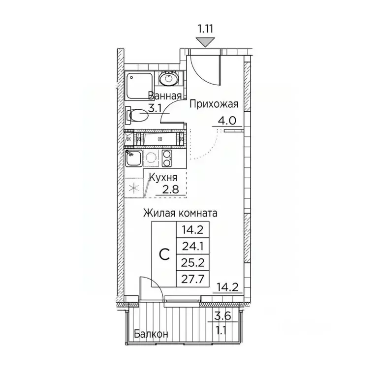 1-к кв. Приморский край, Владивосток ул. Расула Гамзатова, 7к3 (27.7 ... - Фото 1