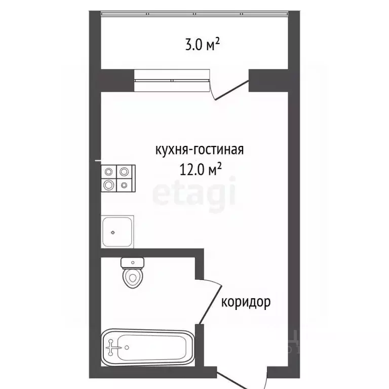 Студия Тюменская область, Тюмень ул. Новоселов, 115 (15.8 м) - Фото 2