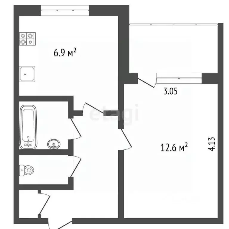 1-к кв. Ханты-Мансийский АО, Когалым ул. Дружбы Народов, 12/1 (30.0 м) - Фото 0