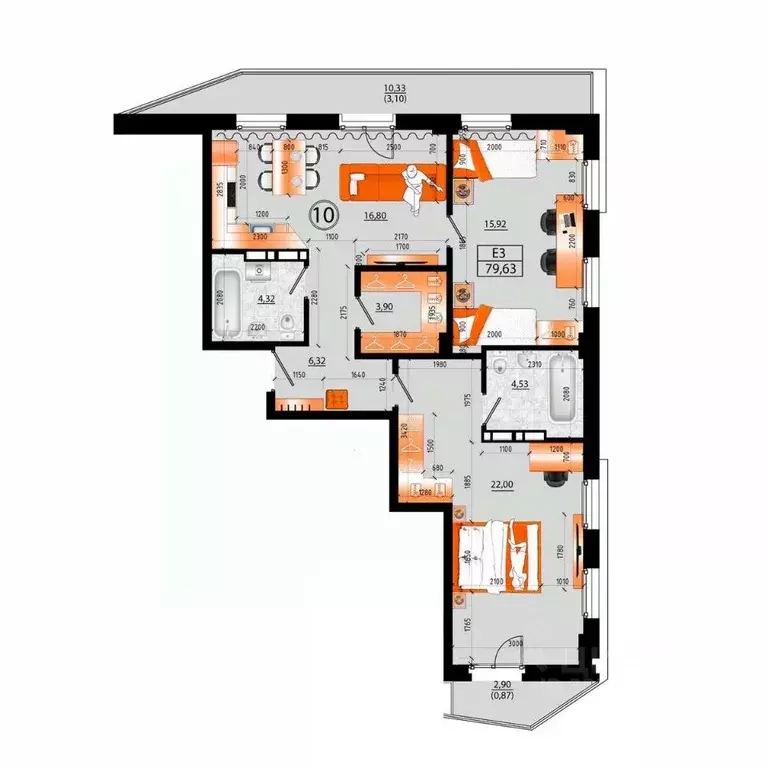 1-к кв. Приморский край, Владивосток Санрайс жилой комплекс (75.66 м) - Фото 2