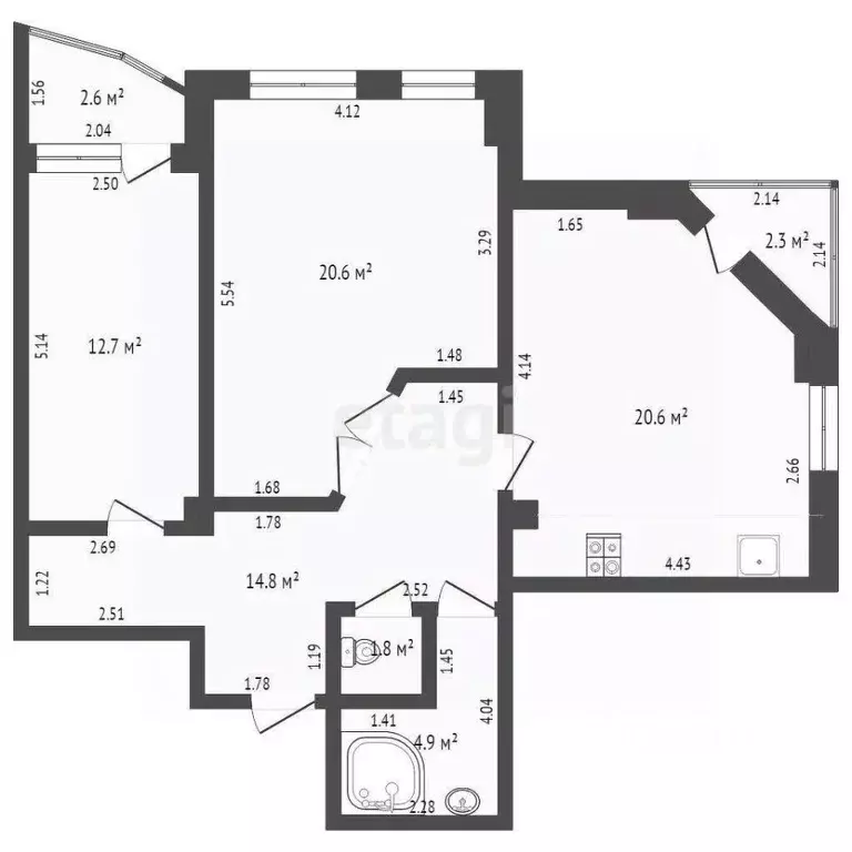 2-к кв. Тюменская область, Тюмень ул. Василия Гольцова, 3 (75.0 м) - Фото 1