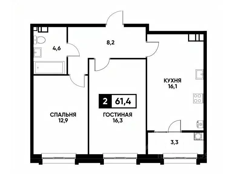 2-к кв. Ставропольский край, Ставрополь ул. Андрея Голуба, 14 (61.4 м) - Фото 0