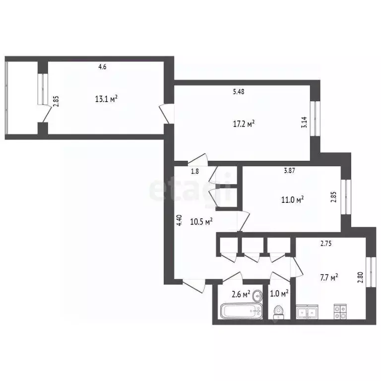 3-к кв. Ямало-Ненецкий АО, Новый Уренгой Дружба мкр, 2/9 (68.3 м) - Фото 2
