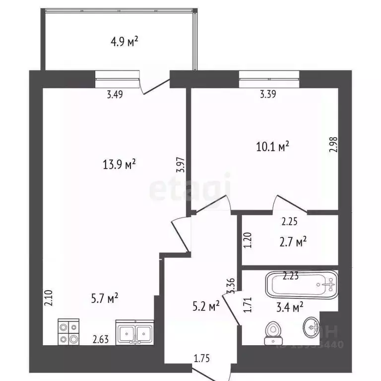1-к кв. Тюменская область, Тюмень Профсоюзная ул., 53 (42.5 м) - Фото 1