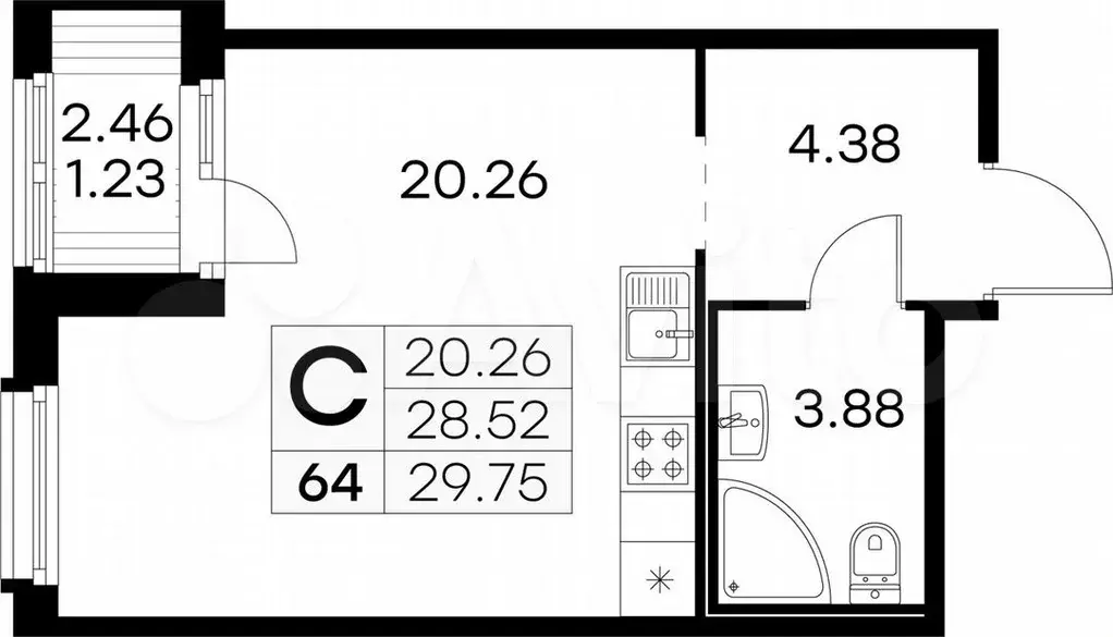 Квартира-студия, 29,8м, 8/15эт. - Фото 0