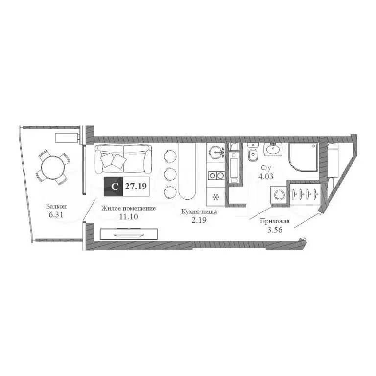 Апартаменты-студия, 27,2 м, 6/20 эт. - Фото 0
