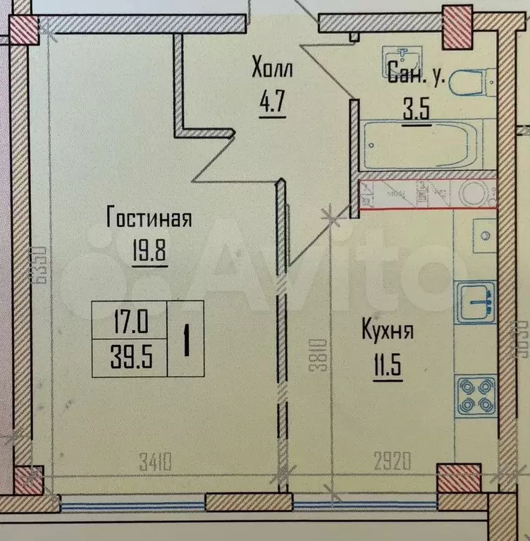 1-к. квартира, 39,5 м, 7/10 эт. - Фото 0