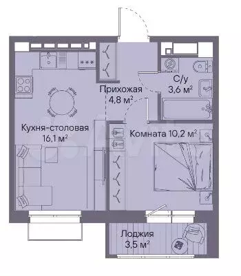 1-к. квартира, 36 м, 8/9 эт. - Фото 1