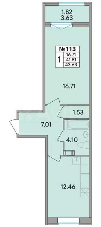 1-к. квартира, 43,6 м, 8/8 эт. - Фото 0