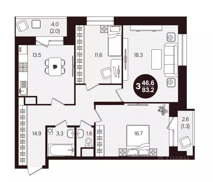 3-к кв. Чувашия, Новочебоксарск ул. 10-й Пятилетки, поз5 (83.2 м) - Фото 2