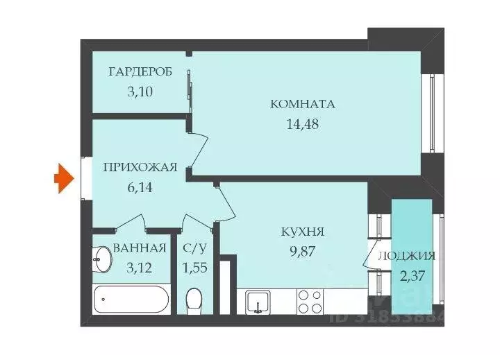 Квартира, 1 комната, 40 м - Фото 0