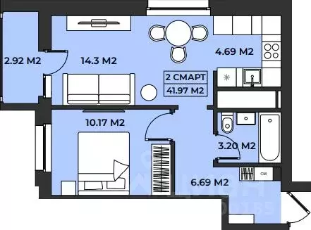 1-к кв. Башкортостан, Уфа ул. Адмирала Макарова, 29 (41.97 м) - Фото 1