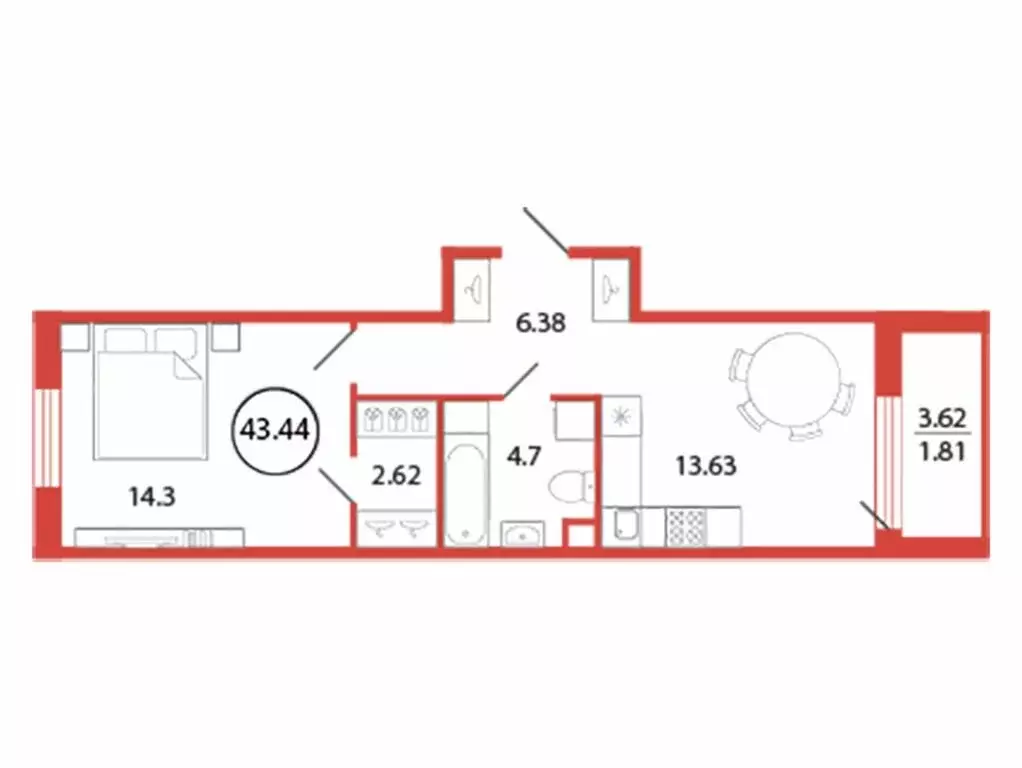 1-комнатная квартира: Бугры, Шоссейная улица, 2 (43.44 м) - Фото 1