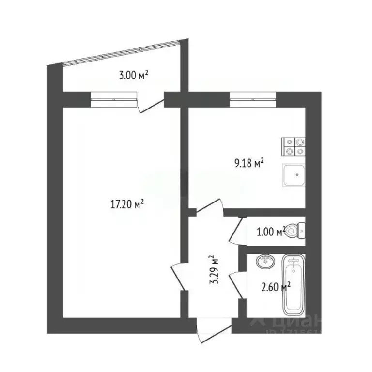 1-к кв. Тюменская область, Тюмень ул. Красных Зорь, 2 (34.0 м) - Фото 2
