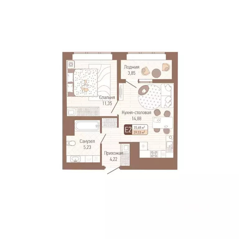 1-к кв. Тульская область, Тула Кулик жилой комплекс (37.61 м) - Фото 1