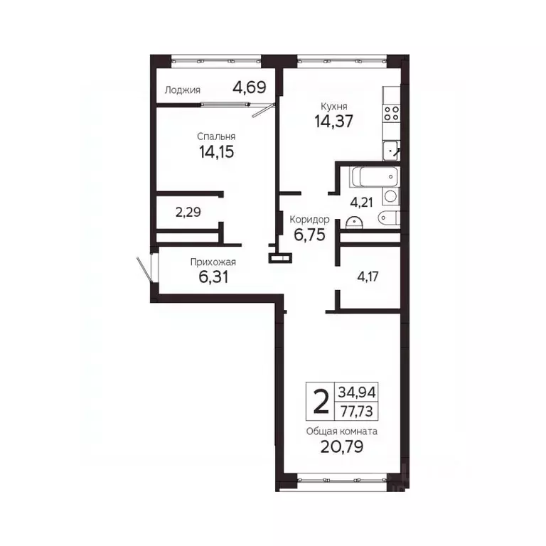 2-к кв. Томская область, Томск Комсомольский просп., 48Б (75.38 м) - Фото 0
