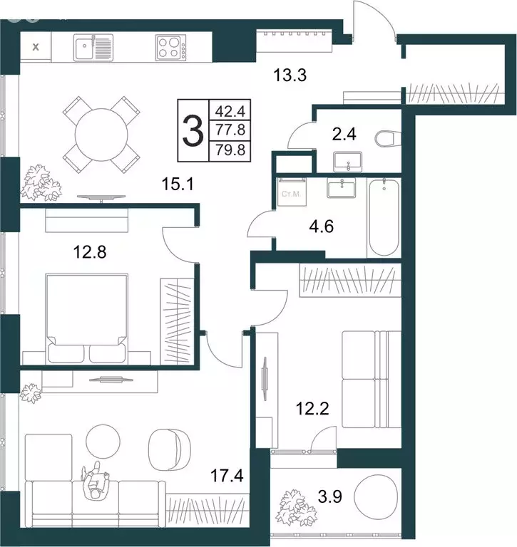 3-комнатная квартира: Липецк, Минская улица, 4Вк2 (79.8 м) - Фото 1