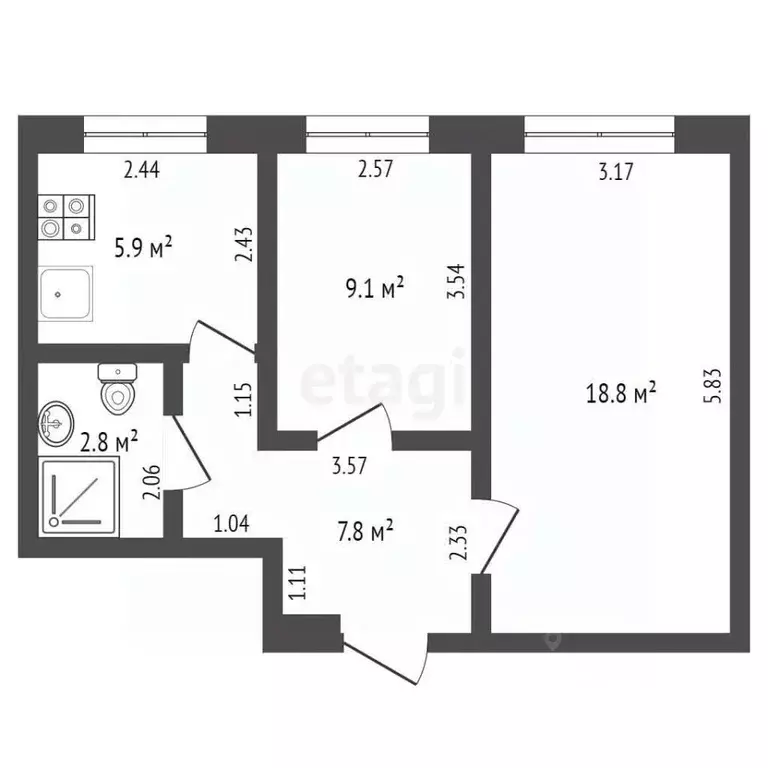 2-к кв. Калининградская область, Калининград Батальная ул., 66 (43.0 ... - Фото 2