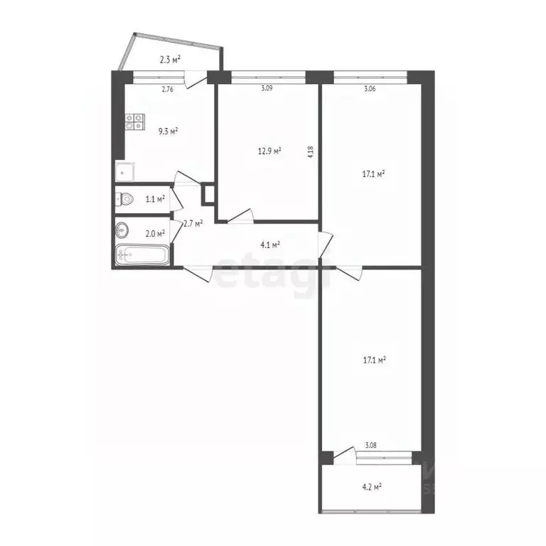 3-к кв. Самарская область, Самара ул. Стара-Загора, 175 (66.7 м) - Фото 2