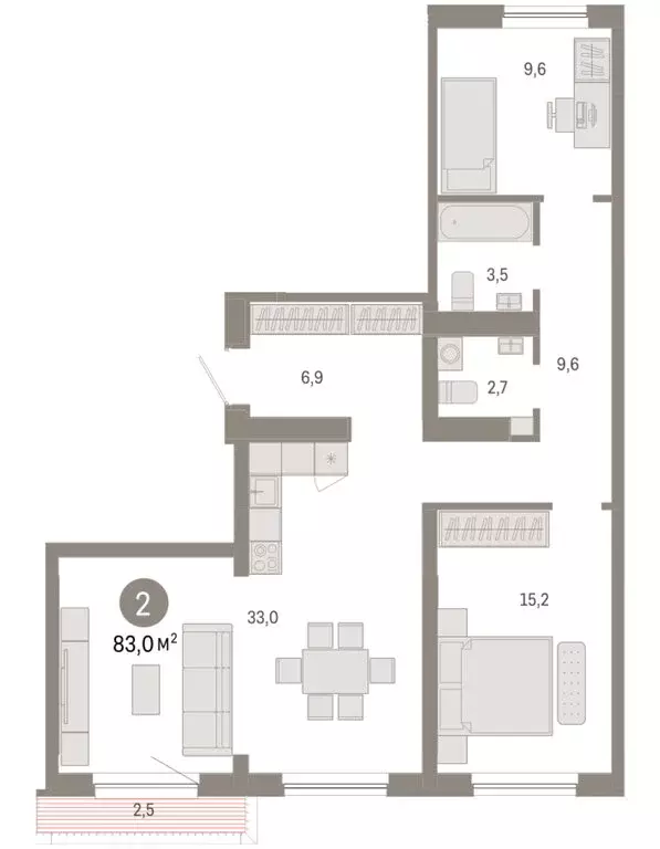 2-комнатная квартира: Новосибирск, Большевистская улица, с49 (83.01 м) - Фото 1