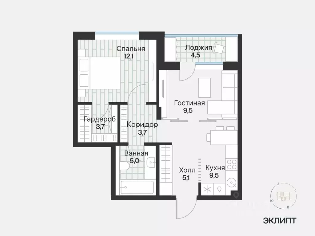 1-к кв. Тюменская область, Тюмень ул. Игоря Комиссарова, 25 (50.54 м) - Фото 2