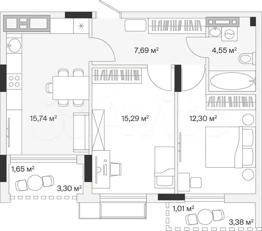 2-к. квартира, 58,2 м, 7/7 эт. - Фото 1