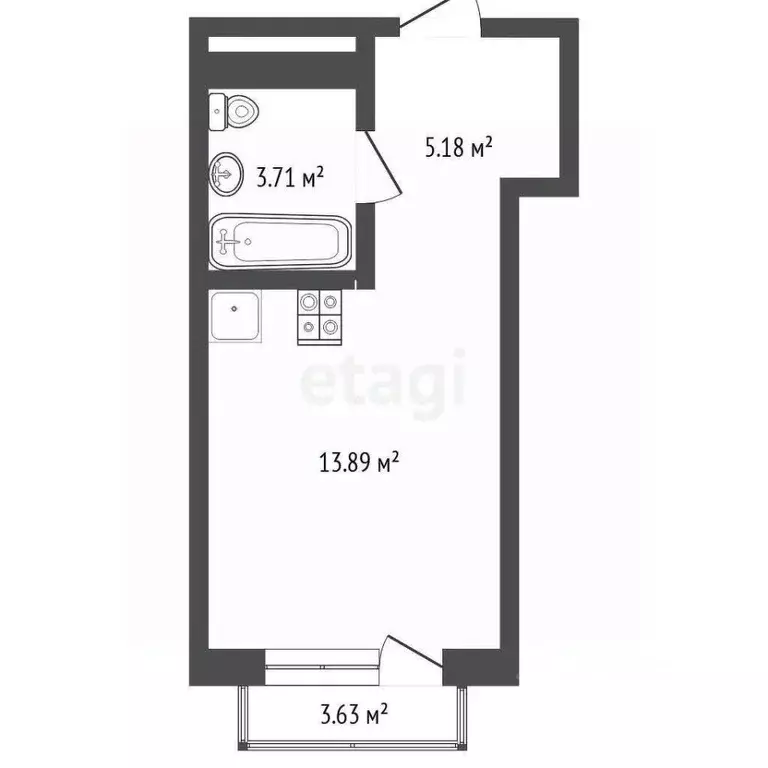 Студия Тюменская область, Тюмень ул. Андрея Приказнова, 7 (23.3 м) - Фото 1