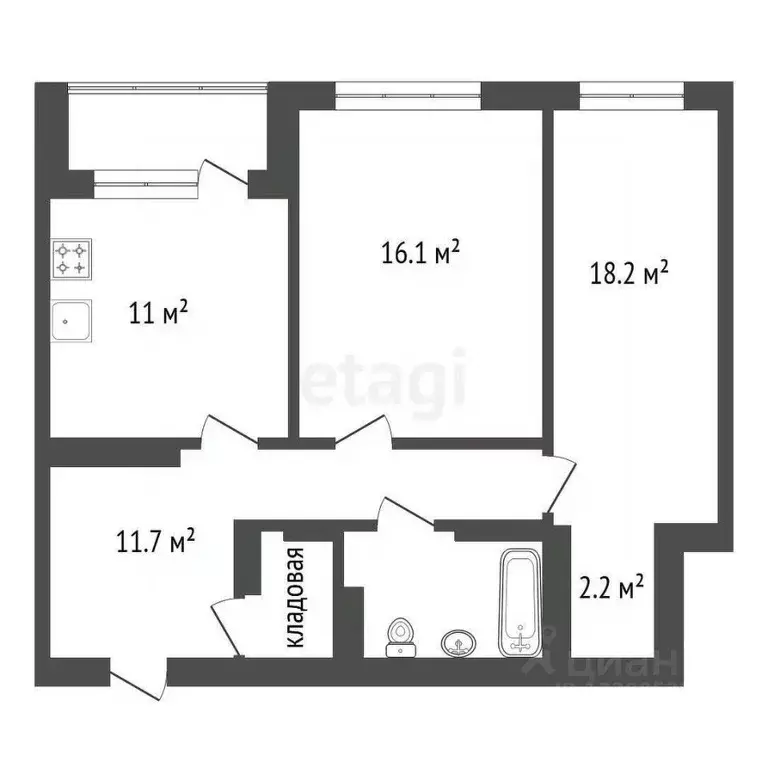 2-к кв. Красноярский край, Красноярск Взлетка мкр, ул. Батурина, 30к4 ... - Фото 1