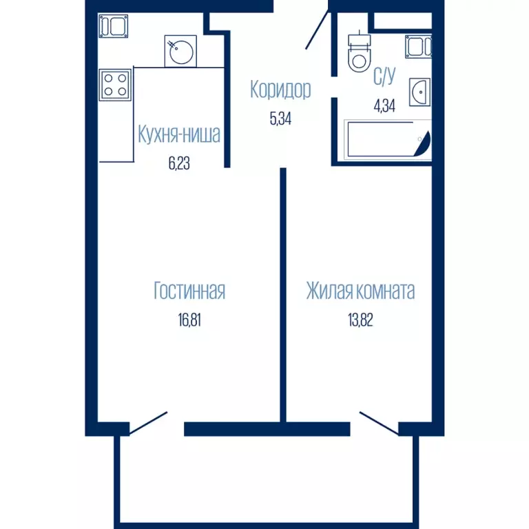 2-к квартира, 52.86 м - Фото 0