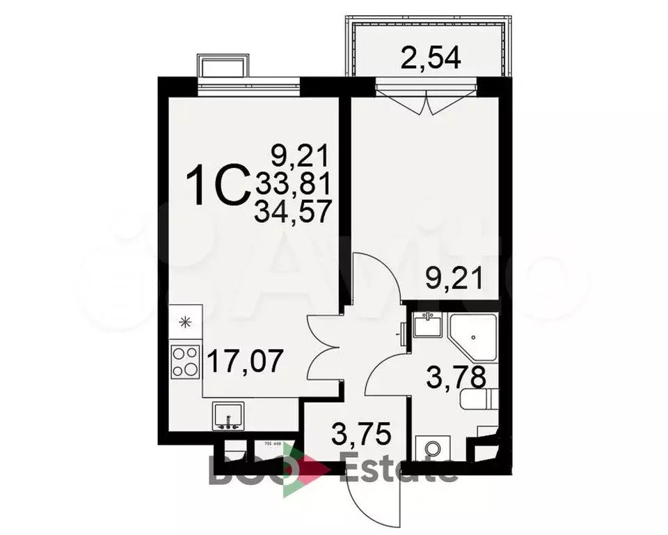 1-к. квартира, 34,6 м, 13/16 эт. - Фото 1