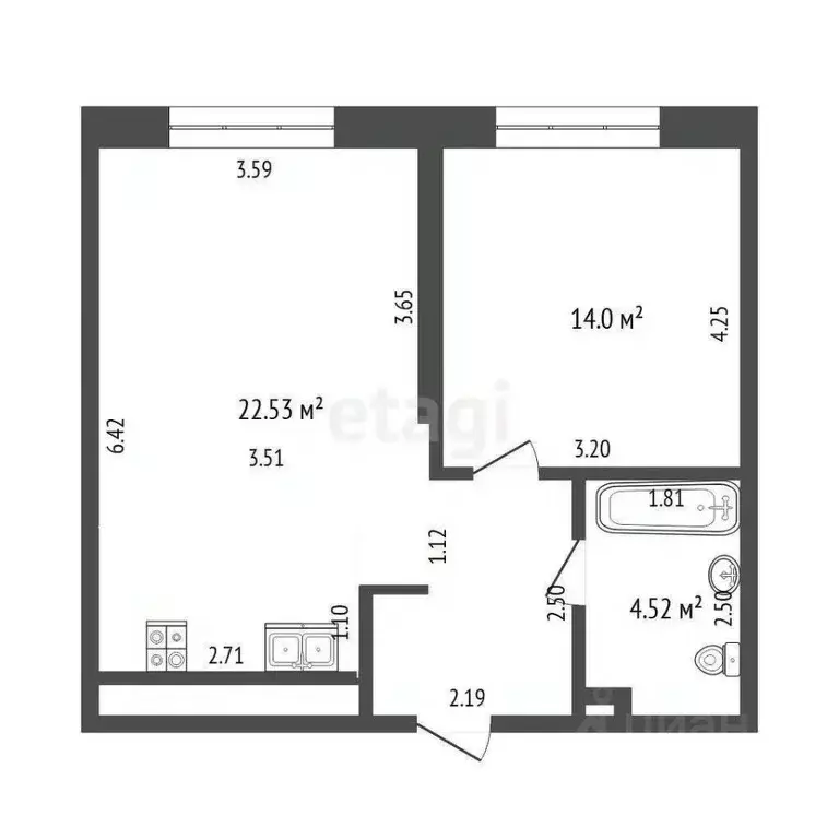 1-к кв. Тюменская область, Тюмень ул. Лесопарковая, 1к1 (44.3 м) - Фото 1