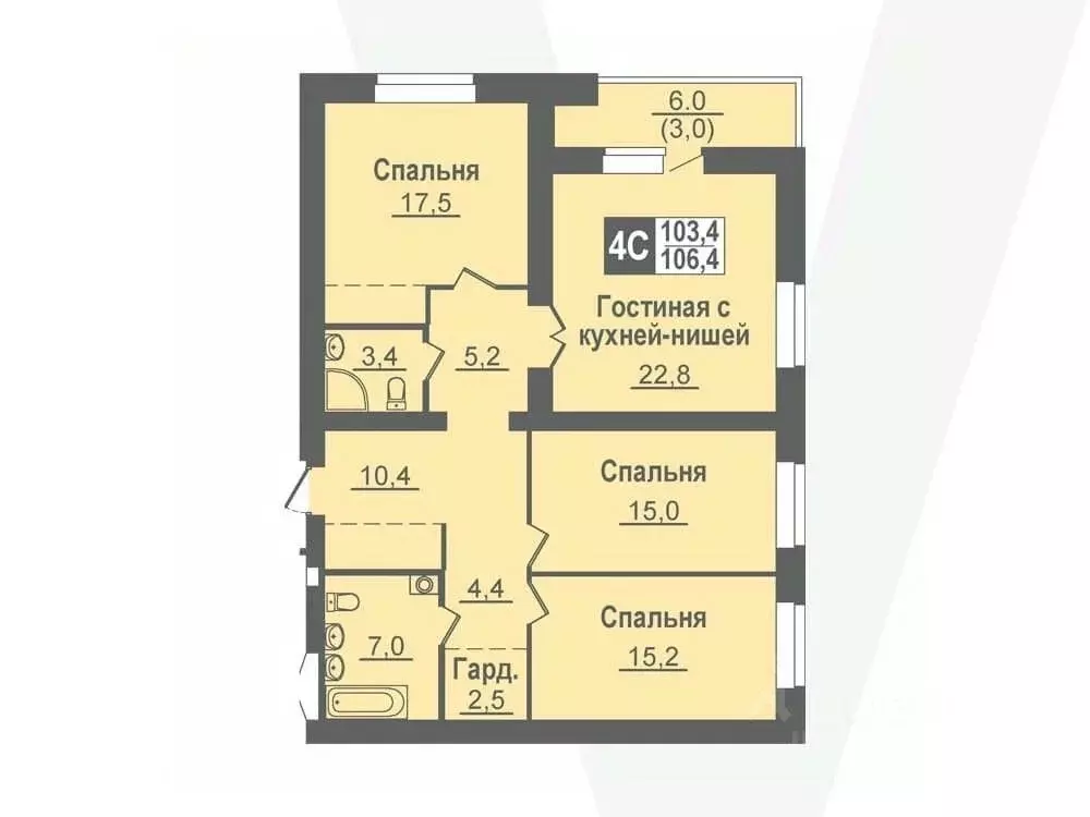 4-к кв. Новосибирская область, Кольцово рп, 5-й мкр  (106.4 м) - Фото 0