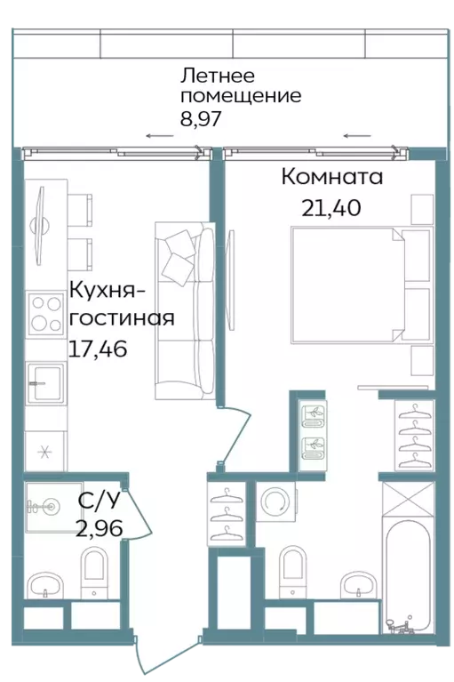 2-к квартира, 50.79 м - Фото 0