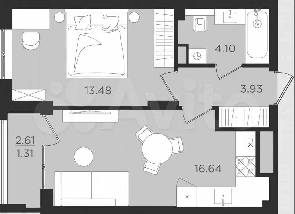 1-к. квартира, 39,5 м, 1/9 эт. - Фото 1